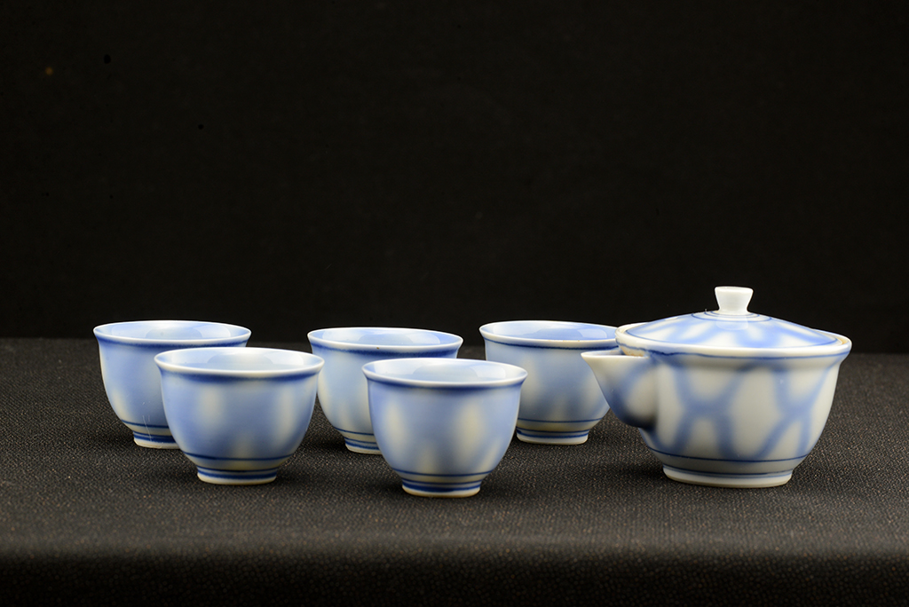 Kék kyo porcelán teáskészlet